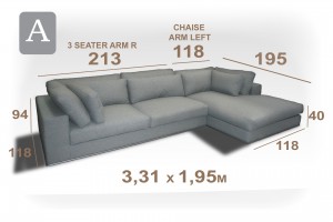 Optie A: 3seater R + chaise arm L  –  3,13 x 1,95m