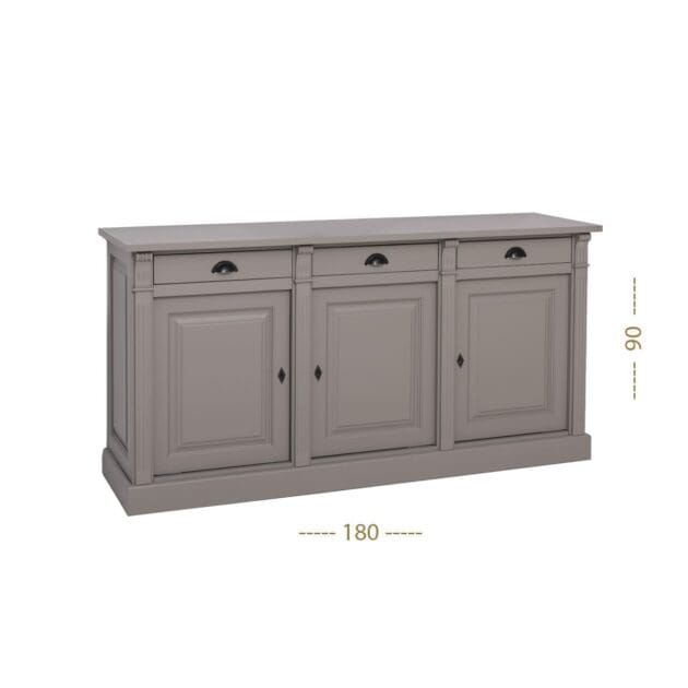 Eiken Dressoir Avignon - Massief eiken dressoir met 3 deuren en 3 lades, ideaal voor opbergruimte.