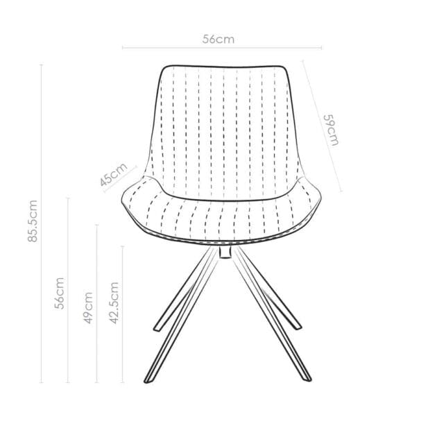 Diagram Van De Celine Eetkamerstoel Met Afmetingen En Specificaties.