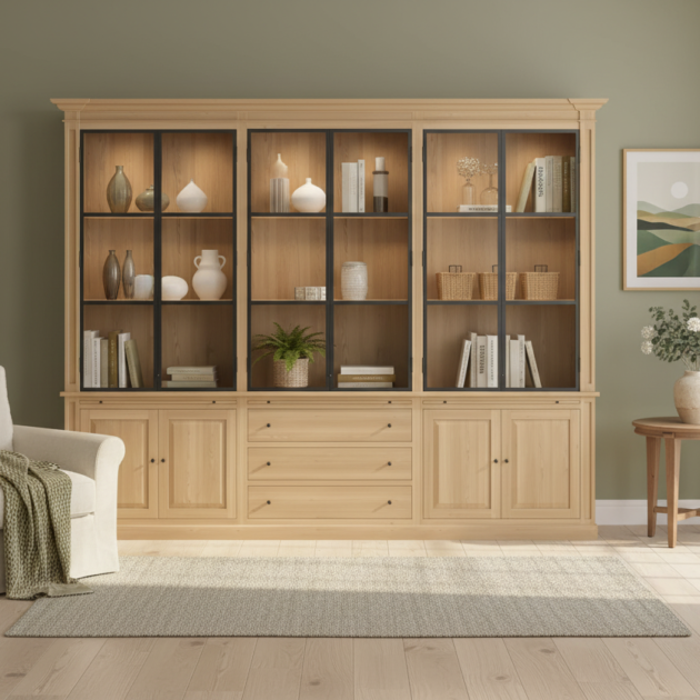 Eiken Vitrinekast Met Smeedijzer Ks404-1038 Marcottestyle 300 Cm