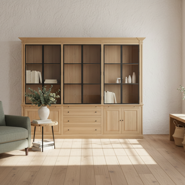 Eiken Vitrinekast Met Smeedijzer Ks404-1038 Marcottestyle 300 Cm